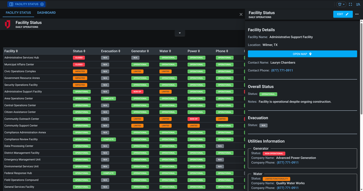 facility status dark mode
